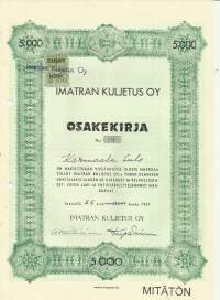 Imatran Kuljetus Oy 1951 - osakekirja merkitty