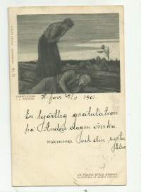 Torpflickan    Fänrik  Ståls Sägner af Albert Edelfelt - postikortti  kulkenut 1901 merkki pois