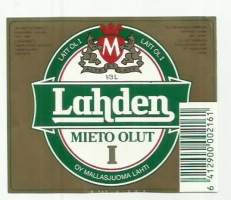 Lahden Erikois I mieto olut -  olutetiketti