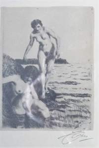 Anders Zorn, &quot;Naisia rannalla&quot; painokuvataulu kehystetty n 24x30 cm