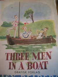 three men in A boat.  vakitan tarjous helposti paketti. ..S ja  M KOKO   19x36 x60 cm paino 35kg  POSTIMAKSU  5e.
