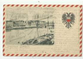 Lübeck Untertrave  - paikkakuntakortti  postikortti -  kulkenut 1901