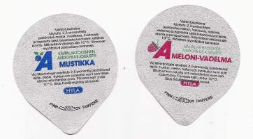 A meloni-vadelma ja mustikka - tuote-etiketti   alumiinifolio käyttämätön 2 eril
