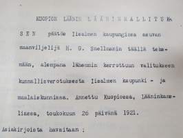 H.G. Snellman - maanviljelijä, Iisalmi - Kuopion Lääninhallitus - Oulun läänin maaherra, allekirjoitus Gustaf Ignatius -verotuksen toimeenpanoasiakirja