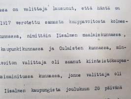 H.G. Snellman - maanviljelijä, Iisalmi - Kuopion Lääninhallitus - Oulun läänin maaherra, allekirjoitus Gustaf Ignatius -verotuksen toimeenpanoasiakirja