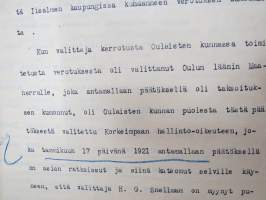 H.G. Snellman - maanviljelijä, Iisalmi - Kuopion Lääninhallitus - Oulun läänin maaherra, allekirjoitus Gustaf Ignatius -verotuksen toimeenpanoasiakirja