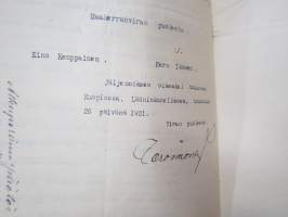 H.G. Snellman - maanviljelijä, Iisalmi - Kuopion Lääninhallitus - Oulun läänin maaherra, allekirjoitus Gustaf Ignatius -verotuksen toimeenpanoasiakirja
