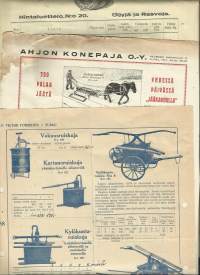 Tuote-esitteitä hinnastoja yms 1920- luku n 4 kpl