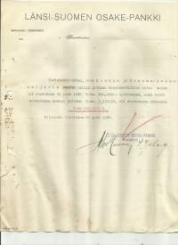 Länsi-Suomen Osake-Pankki 1926  - firmalomake