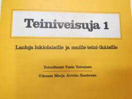 Teiniveisuja 1 - lauluja lukiolaisille ja muille teini-ikäisille -nuottikirja, laulujen nimet näkyvät kohteen kuvissa