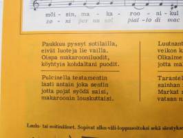 Teiniveisuja 1 - lauluja lukiolaisille ja muille teini-ikäisille -nuottikirja, laulujen nimet näkyvät kohteen kuvissa