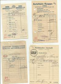 Autoilijan Kauppa ,Gulf,Esso ja Shell   huoltoasemakuitti alk 1940 - luvulta - firmalomake  4 eril