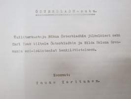 Österbladh-suku - Tullitarkastaja Håkan Österbladhin jälkeläiset sekä Karl Isak Wilhelm Österbladhin ja Hilda Helena Grenmanin esi-isäintaulut henkilötietoineen