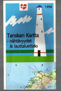 Tanskan kartta nähtävyydet &amp; lauttaluettelo 1998   kartta