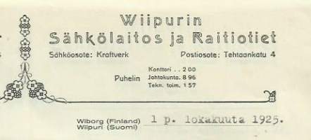 Wiipurin Sähkölaitos ja Raitiotie  1925 - firmalomake