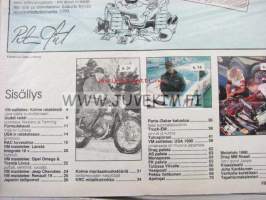 Vauhdin maailma 1990 nr 1 -mm. Formula kausi mitä on tulossa, Opel Omega, Toyota Lexus, Renault 19, Paris-Dakar kalustoa, Truck EM, Drag MM finaali, Lancia