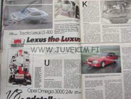Vauhdin maailma 1990 nr 1 -mm. Formula kausi mitä on tulossa, Opel Omega, Toyota Lexus, Renault 19, Paris-Dakar kalustoa, Truck EM, Drag MM finaali, Lancia
