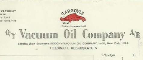 Vacuum Oil Company Oy, Helsinki 1950  firmalomake
