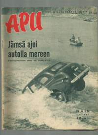 Apu 1957 nro 36  / Jämsä autolla mereen, Martti Silvennoinen, Saimaalla,