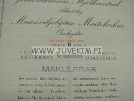 Jordbrukarnas Mjölkcentral Ab Maanviljelijöiden Maitokeskus Oy, Helsinki 1951, 10 000 mk -osakekirja