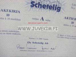 Schetelig Oy, Helsinki 1989, 100 mk -osakekirja