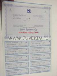 Servi Systems Oy, Helsinki 1989, 10 mk -osakekirja
