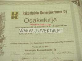 Rakentajain Konevuokraamo Oy, Helsinki 1988, 500 mk -osakekirja