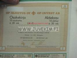 OP-Sijoitus Oy, Helsinki 1990, 200 mk -osakekirja