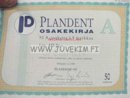 Plandent Oy, Helsinki 1989, 250 mk -osakekirja