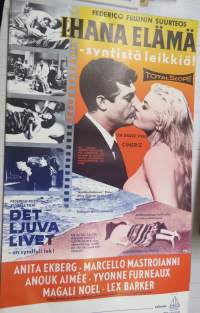 Ihana elämä - syntistä leikkiä, ohjaus Federico Fellini, osissa Anita Ekberg, Marcello Mastroianni, Anouk Aimèe -elokuvajuliste / movie poster