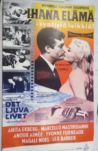 Ihana elämä - syntistä leikkiä, ohjaus Federico Fellini, osissa Anita Ekberg, Marcello Mastroianni, Anouk Aimèe -elokuvajuliste / movie poster