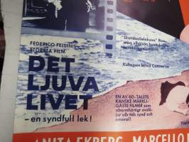 Ihana elämä - syntistä leikkiä, ohjaus Federico Fellini, osissa Anita Ekberg, Marcello Mastroianni, Anouk Aimèe -elokuvajuliste / movie poster