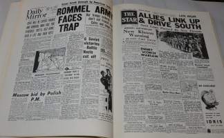 Great front pages D-Day to victory 1944-1945.  englanilaisten ja Amerikkalaisetn lehtien etusivuja Normandiasta sodan loppuun euroopassa.