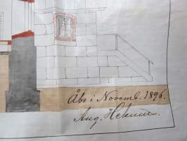 Navetta - piirustukset v. 1896, August Helenius, Åbo - Turku -alkupeäiset laveeratut (vesiväritetyt) piirustukset
