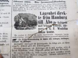 Åbo Underrättelser, torsdagen den 27 Februari 1862, Gaslysnings-aktiebolaget, Maskerad i f.d. Borgerliga klubbinrättningslokal, runsaasti uutisia ja ilmoituksia