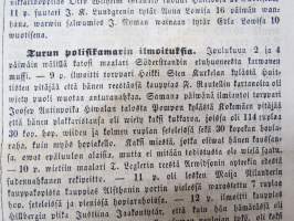 Sanomia Turusta 1860 nr 51 - 21.12.1860, mm. Polisikamarin ilmoituksia - maalari Söderstrandin etuhuoneesta katosi karvanen muffi, L. Leglerin reestä wietiin...