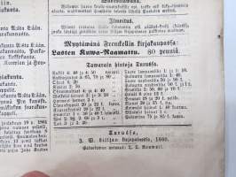 Sanomia Turusta 1860 nr 51 - 21.12.1860, mm. Polisikamarin ilmoituksia - maalari Söderstrandin etuhuoneesta katosi karvanen muffi, L. Leglerin reestä wietiin...