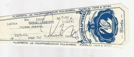 Joutsen Apteekki   , resepti  signatuuri 1963
