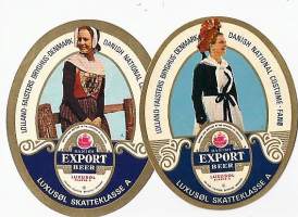 Tanskalaisia kansallisoukuja 2 kpl erä / Export Beer Klass A olutetiketti