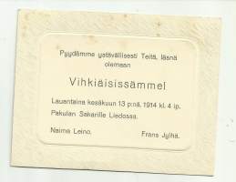 Vihkijäiskutsu Lieto Pakula Sakari 1914 / Naima Leino ja Frans Jylhä