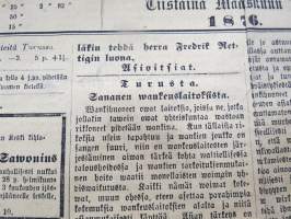 Sanomia Turusta 1876 nr 19, ilmestynyt 7.3.1876, Sananen wankeuslaitoksista, Puukoitus Masku Juwan Rustholli, Apu-Opettaja Forssan Tehtaan kouluuun, 1876 Näyttely