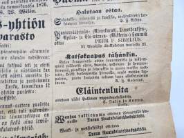 Sanomia Turusta 1876 nr 19, ilmestynyt 7.3.1876, Sananen wankeuslaitoksista, Puukoitus Masku Juwan Rustholli, Apu-Opettaja Forssan Tehtaan kouluuun, 1876 Näyttely