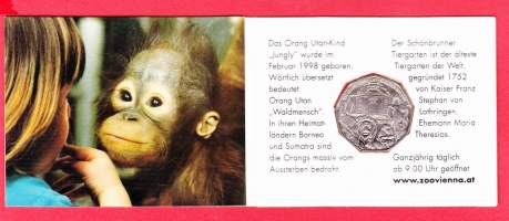 Itävalta 5 euron hopeakolikko Wienin eläintarha, 2002. UNC juhlakotelossa. 800/1000, AG 8,0 g, 29 mm.