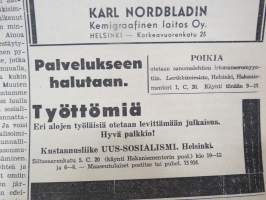 Kansan Oikeus - Vapautta - Leipää - Työtä 1940 näytenumero, 13.12.1940, äärioikeistolainen lehti, päätoimittaja Olavi Suvela, Työvoiman Liitto yhdistyksen lehti