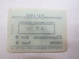 Elokuvateatteri Salama, Viipuri (Suomen Aseveljien Liitto ry) 19.4.1943 -pääsylippu / -entrance ticket