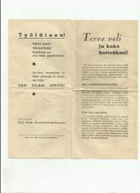 Työläinen  Valvo etusi ,,  1937