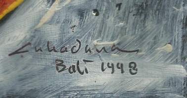 Tuntematon taiteilija , &quot;Piraija&quot; öljymaalaus levylle , sign 1998 kehystämätön  koko 25x20  cm