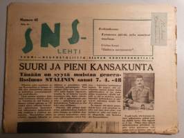 SNS-lehti N:o 45, 1948 Suomi-Neuvostoliitto seuran äänenkannattaja. mm. Kymmenen päivää jotka muuttivat maailmaa.