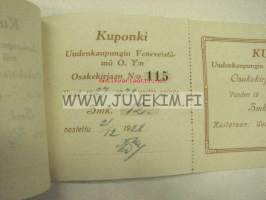 Talonki Uudenkaupungin Veneveistämö Osakeyhtiön Osakekirjaan nr 115