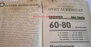 1938 suurmyynti alennushinnoin